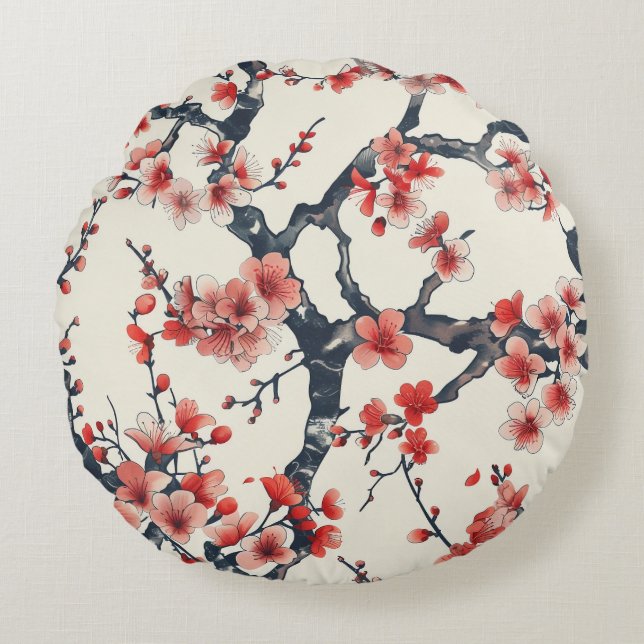 Elegant Cherry Blossom Seamless Pattern (13) Round Cushion (Front)