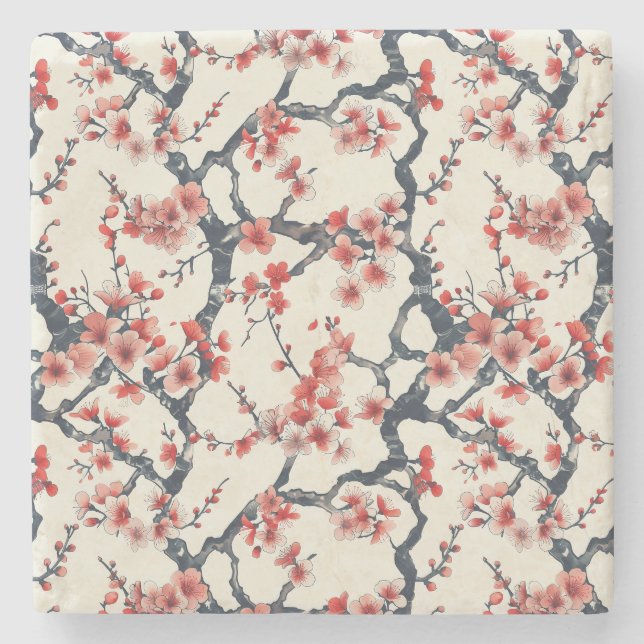 Elegant Cherry Blossom Seamless Pattern (13) Stone Coaster (Front)