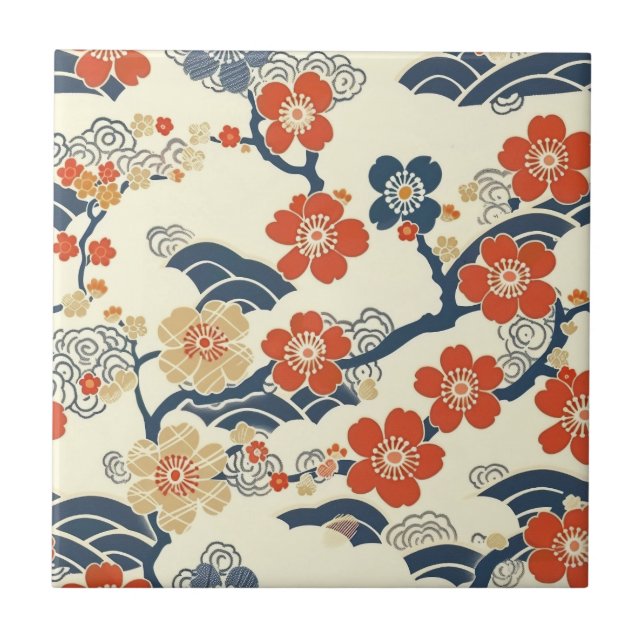 Elegant Cherry Blossom Seamless Pattern (14) Ceramic Tile (Front)