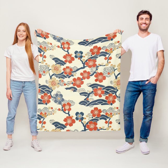 Elegant Cherry Blossom Seamless Pattern (14) Fleece Blanket (In Situ)