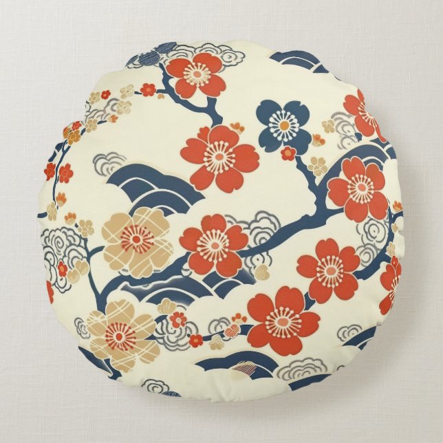 Elegant Cherry Blossom Seamless Pattern (14) Round Cushion (Front)