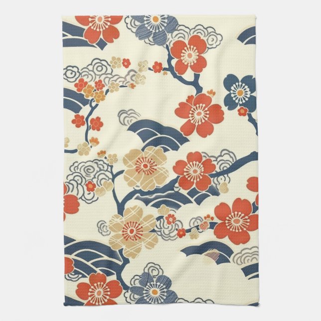 Elegant Cherry Blossom Seamless Pattern (14) Tea Towel (Vertical)