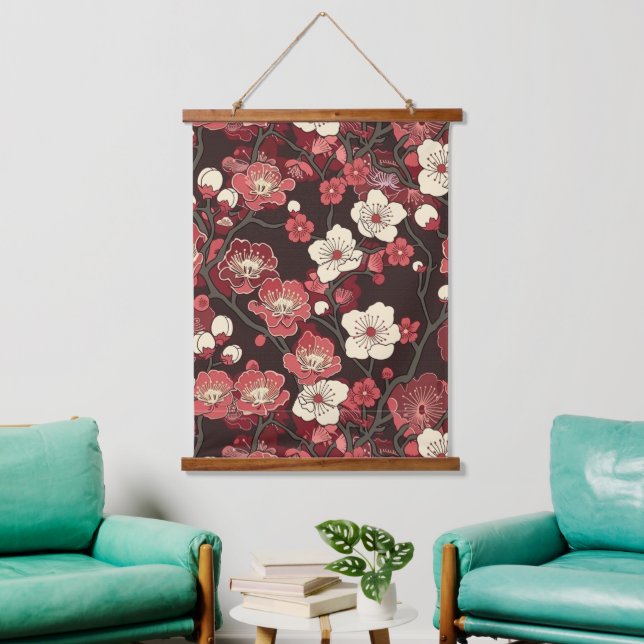 Elegant Cherry Blossom Seamless Pattern (15) Hanging Tapestry (Living Room)