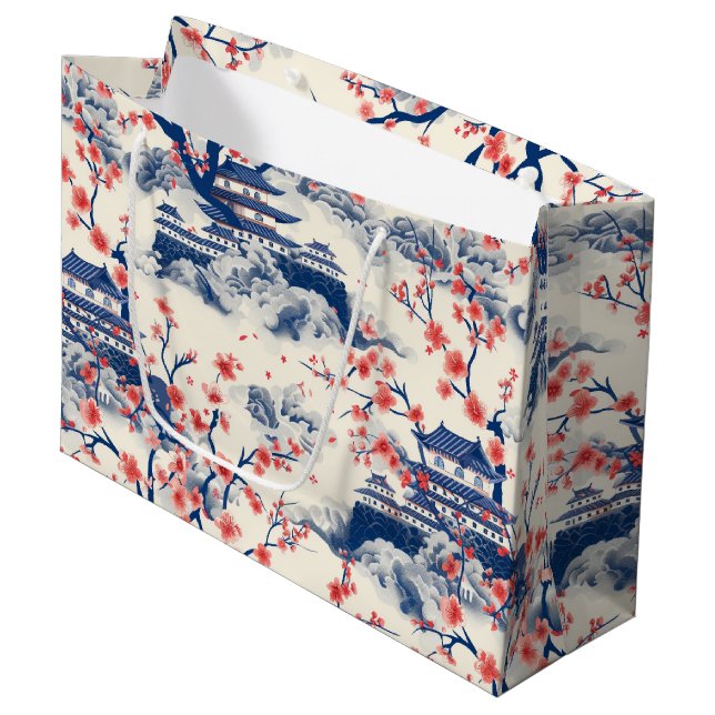 Elegant Cherry Blossom Seamless Pattern (15) Large Gift Bag (Front Angled)