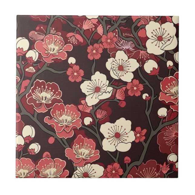 Elegant Cherry Blossom Seamless Pattern (16) Ceramic Tile (Front)