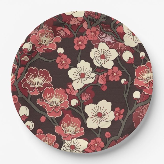 Elegant Cherry Blossom Seamless Pattern (16) Paper Plate (Front)