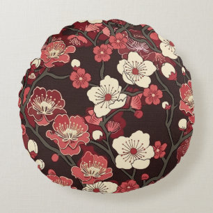 Elegant Cherry Blossom Seamless Pattern (16) Round Cushion