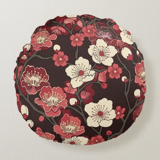 Elegant Cherry Blossom Seamless Pattern (16) Round Cushion (Front)