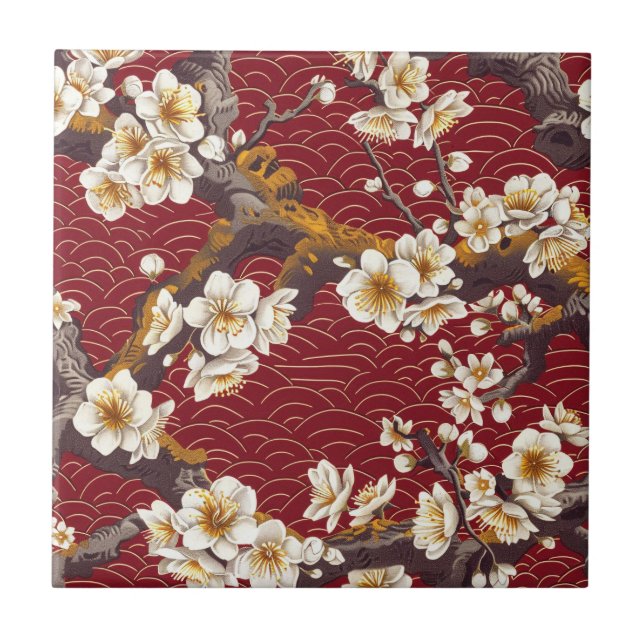Elegant Cherry Blossom Seamless Pattern (17) Ceramic Tile (Front)