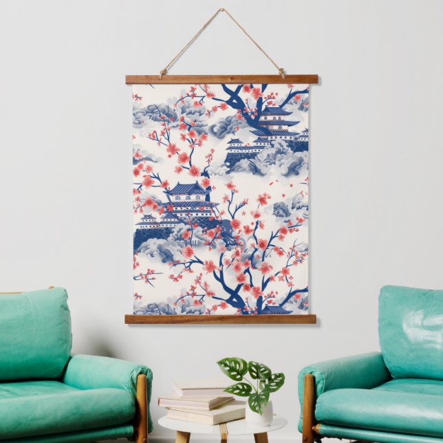 Elegant Cherry Blossom Seamless Pattern (17) Hanging Tapestry (Living Room)
