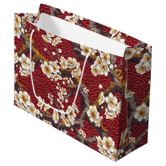 Elegant Cherry Blossom Seamless Pattern (17) Large Gift Bag (Front Angled)