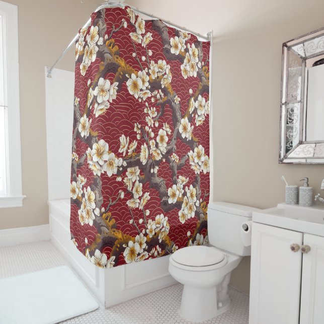 Elegant Cherry Blossom Seamless Pattern (17) Shower Curtain (In Situ)