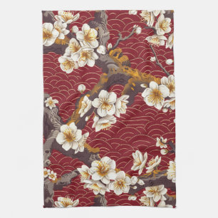 Elegant Cherry Blossom Seamless Pattern (17) Tea Towel