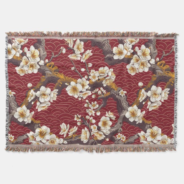 Elegant Cherry Blossom Seamless Pattern (17) Throw Blanket (Front)