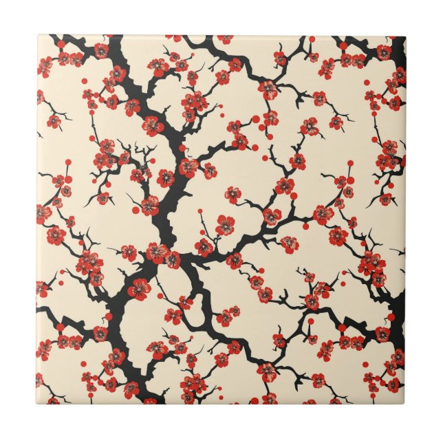 Elegant Cherry Blossom Seamless Pattern (1) Ceramic Tile (Front)