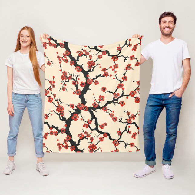 Elegant Cherry Blossom Seamless Pattern (1) Fleece Blanket (In Situ)