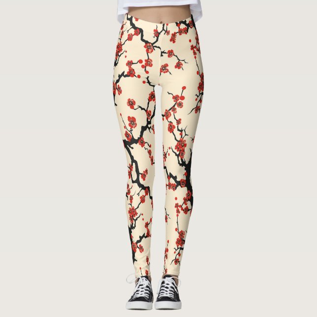 Elegant Cherry Blossom Seamless Pattern (1) Leggings (Front)