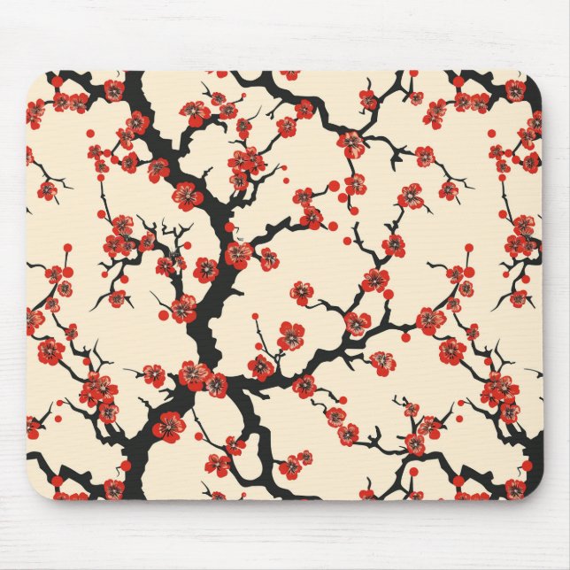 Elegant Cherry Blossom Seamless Pattern (1) Mouse Pad (Front)