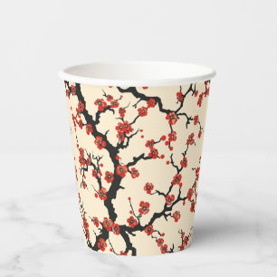Elegant Cherry Blossom Seamless Pattern (1) Paper Cups