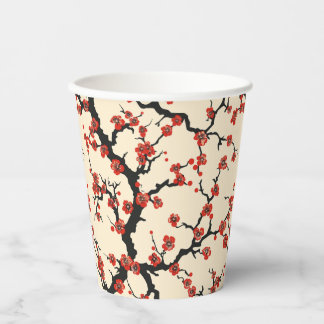 Elegant Cherry Blossom Seamless Pattern (1) Paper Cups