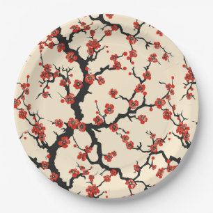 Elegant Cherry Blossom Seamless Pattern (1) Paper Plate