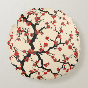 Elegant Cherry Blossom Seamless Pattern (1) Round Cushion