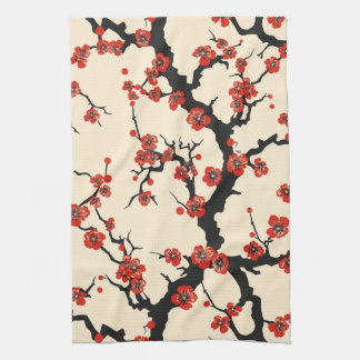 Elegant Cherry Blossom Seamless Pattern (1) Tea Towel