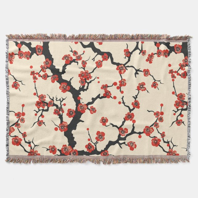 Elegant Cherry Blossom Seamless Pattern (1) Throw Blanket (Front)