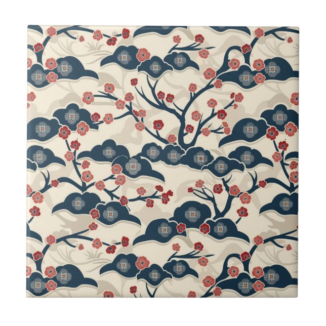 Elegant Cherry Blossom Seamless Pattern (2) Ceramic Tile (Front)