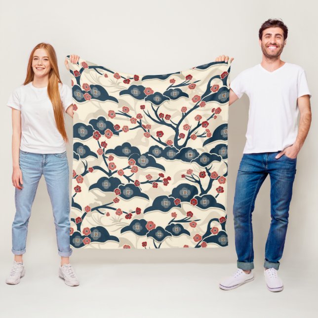 Elegant Cherry Blossom Seamless Pattern (2) Fleece Blanket (In Situ)