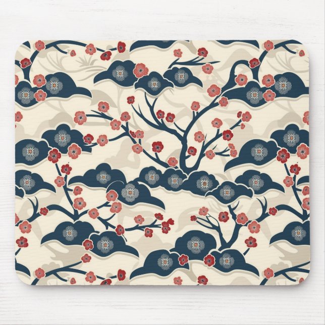 Elegant Cherry Blossom Seamless Pattern (2) Mouse Pad (Front)
