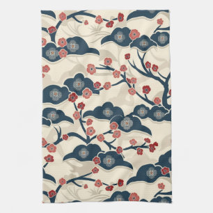 Elegant Cherry Blossom Seamless Pattern (2) Tea Towel