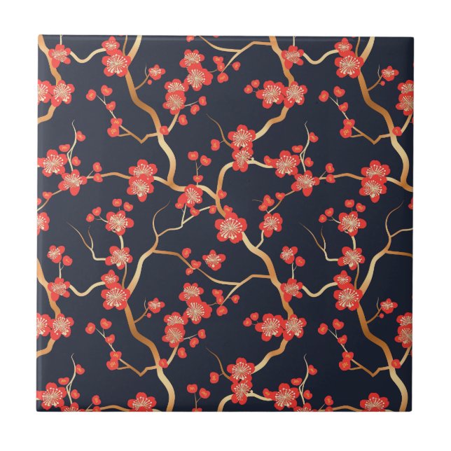 Elegant Cherry Blossom Seamless Pattern (3) Ceramic Tile (Front)