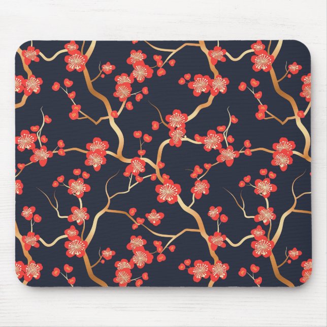 Elegant Cherry Blossom Seamless Pattern (3) Mouse Pad (Front)