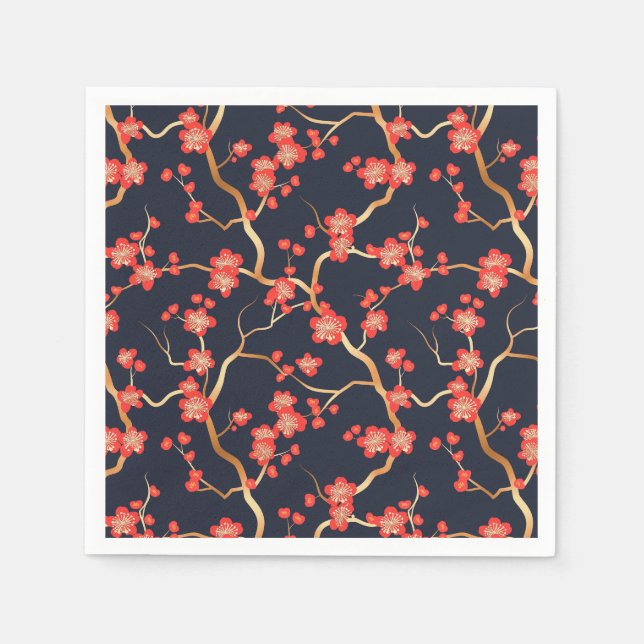 Elegant Cherry Blossom Seamless Pattern (3) Napkin (Front)
