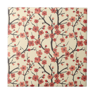 Elegant Cherry Blossom Seamless Pattern (4) Ceramic Tile