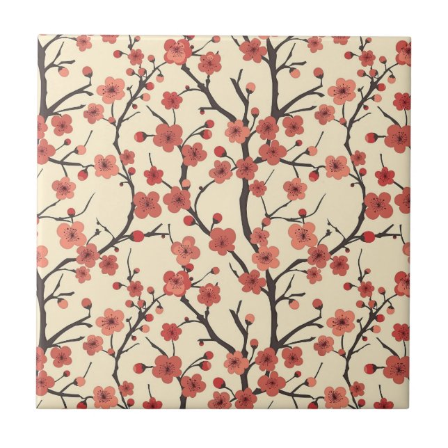 Elegant Cherry Blossom Seamless Pattern (4) Ceramic Tile (Front)