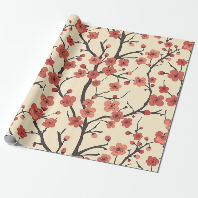 Elegant Cherry Blossom Seamless Pattern (4) Wrapping Paper (Unrolled)
