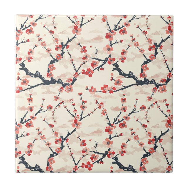 Elegant Cherry Blossom Seamless Pattern (5) Ceramic Tile (Front)