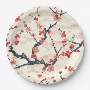 Elegant Cherry Blossom Seamless Pattern (5) Paper Plate