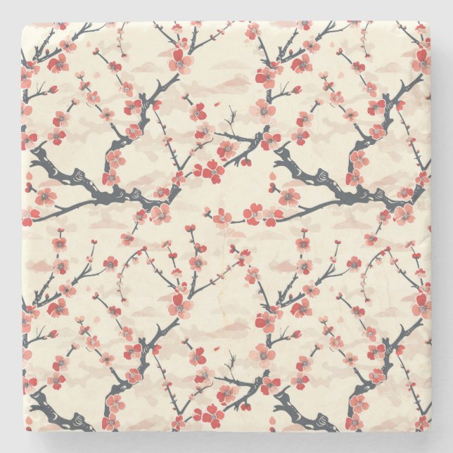 Elegant Cherry Blossom Seamless Pattern (5) Stone Coaster (Front)