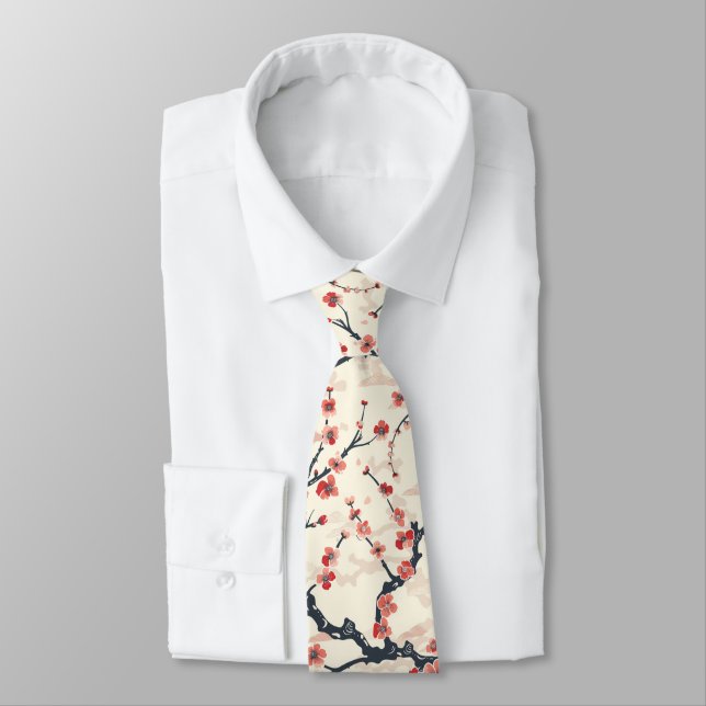 Elegant Cherry Blossom Seamless Pattern (5) Tie (Tied)