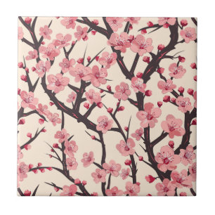 Elegant Cherry Blossom Seamless Pattern (6) Ceramic Tile