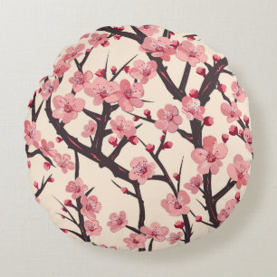 Elegant Cherry Blossom Seamless Pattern (6) Round Cushion