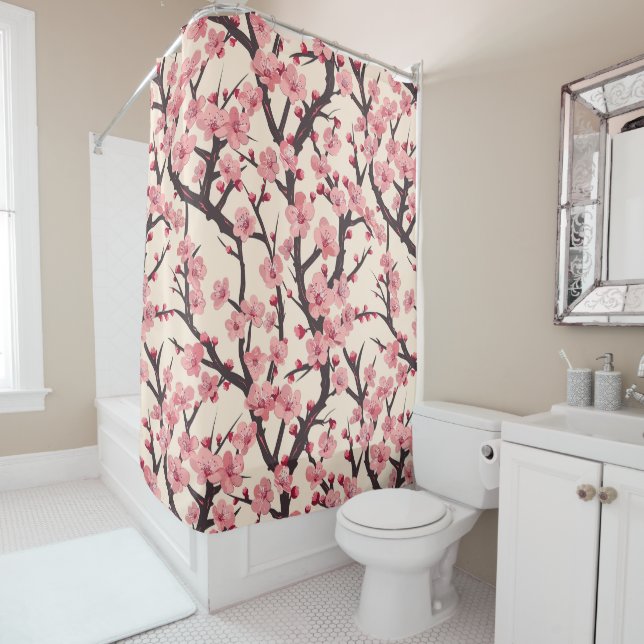 Elegant Cherry Blossom Seamless Pattern (6) Shower Curtain (In Situ)