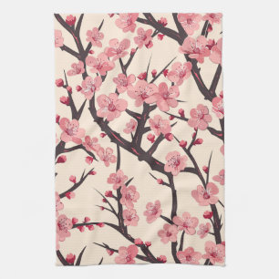 Elegant Cherry Blossom Seamless Pattern (6) Tea Towel