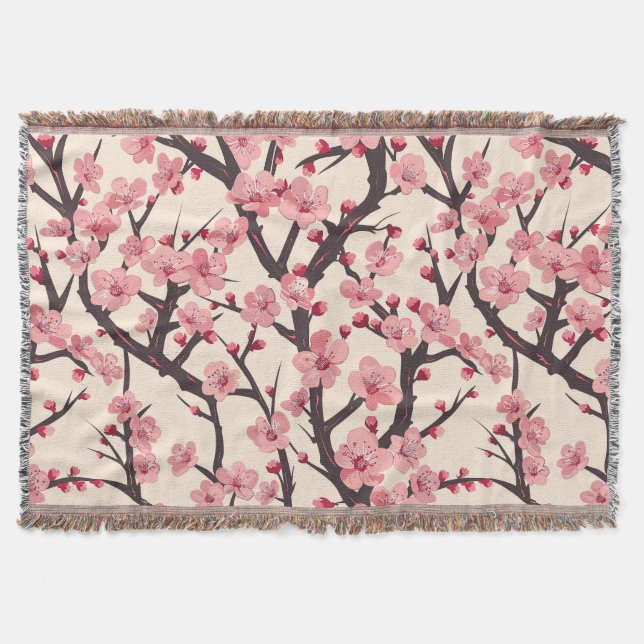 Elegant Cherry Blossom Seamless Pattern (6) Throw Blanket (Front)