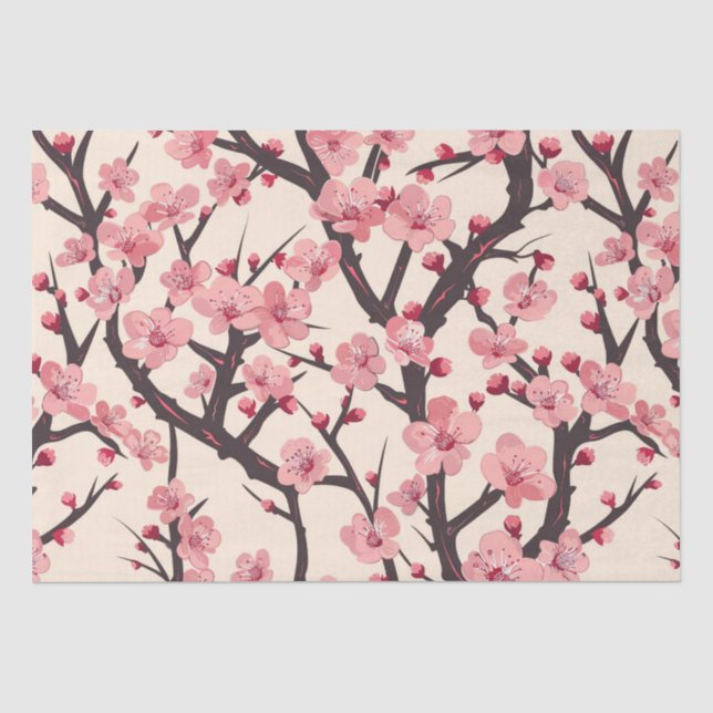 Elegant Cherry Blossom Seamless Pattern (6) Tissue Paper (Front)