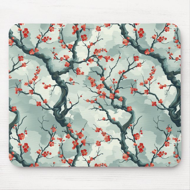 Elegant Cherry Blossom Seamless Pattern (7) Mouse Pad (Front)