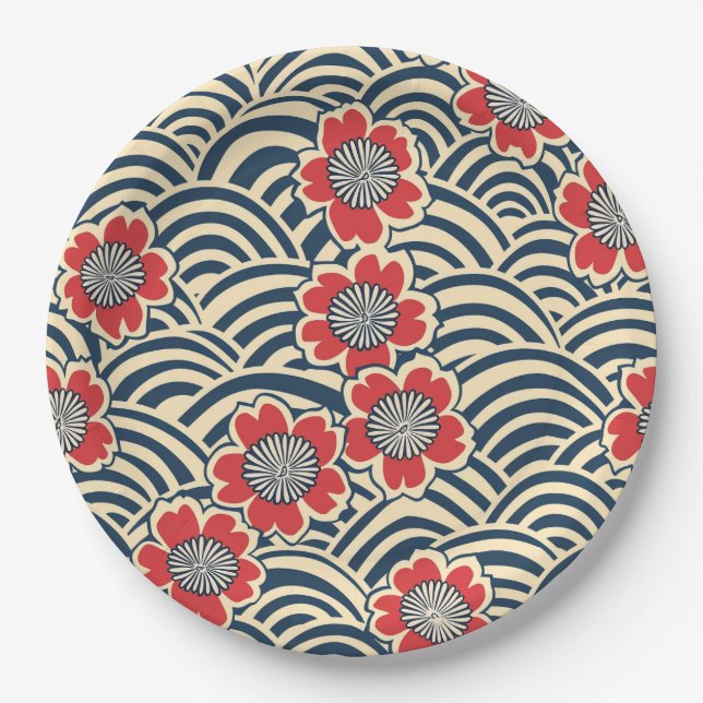 Elegant Cherry Blossom Seamless Pattern (8) Paper Plate (Front)